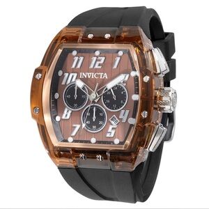 Invicta Men’s Chronograph Tonneau Watch Black Silicone Strap Bronze Dial NIB